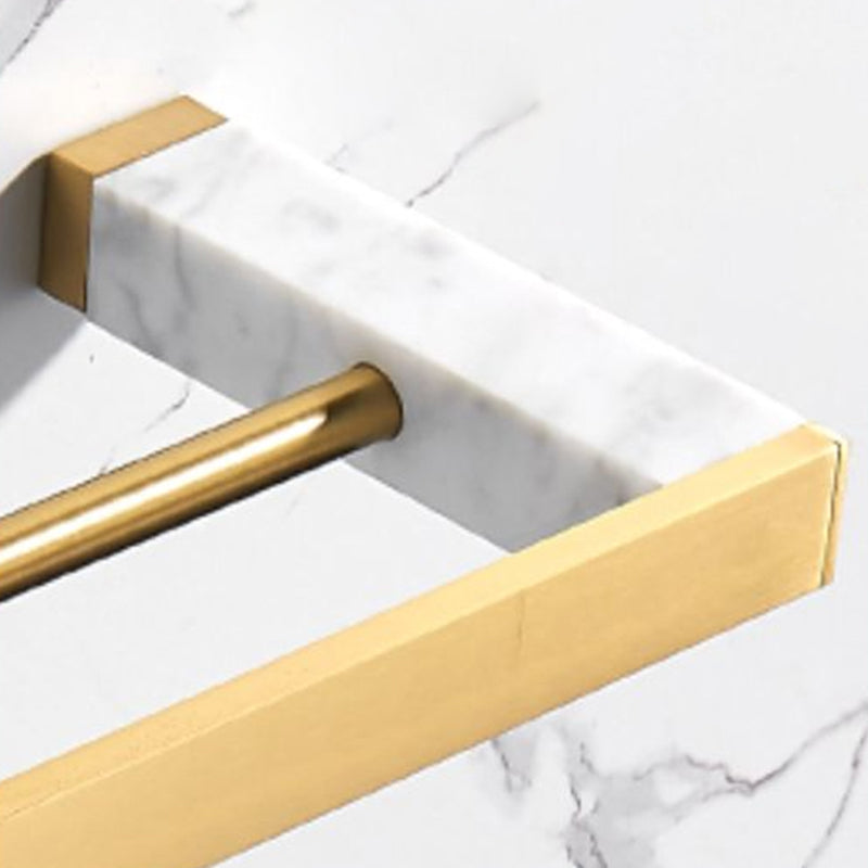 Skorter | Brushed Brass Bathroom Accessory Set Metal & Marble Bathroom Hardware Set with Bath Shelf