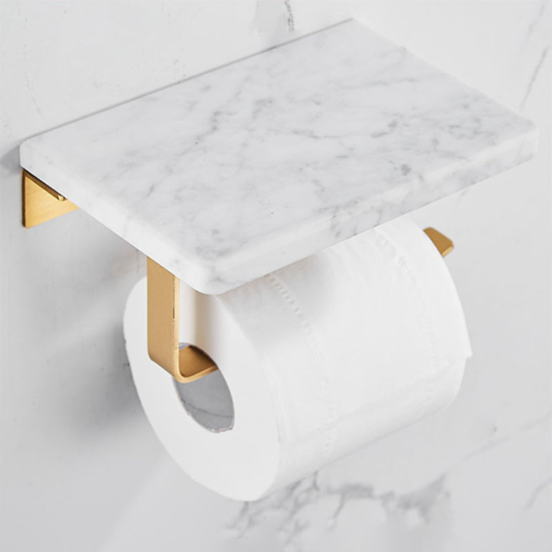 Skorter | Brushed Brass Bathroom Accessory Set Metal & Marble Bathroom Hardware Set with Bath Shelf