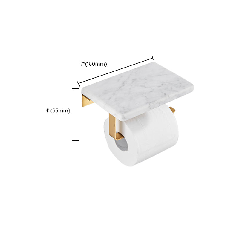 Skorter | Brushed Brass Bathroom Accessory Set Metal & Marble Bathroom Hardware Set with Bath Shelf
