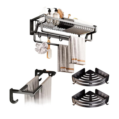 Skorter | Contemporary bathroom accessory set made of matte stainless steel-aluminum with bathrobe hook/towel bar