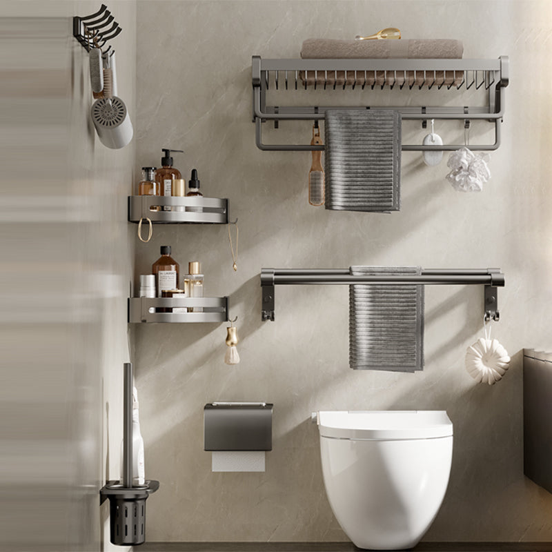 Skorter | Contemporary bathroom accessory set made of matte stainless steel-aluminum with bathrobe hook/towel bar