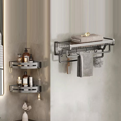 Skorter | Contemporary bathroom accessory set made of matte stainless steel-aluminum with bathrobe hook/towel bar