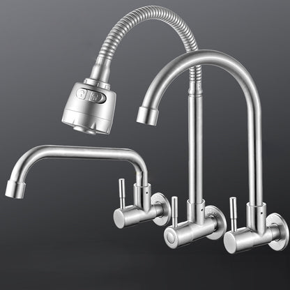 Skorter | Modern Bridge Faucet 304 Stainless Steel Knob Handle Swivel Spout Wall Mounted Faucet