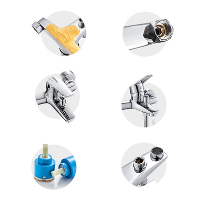 Skorter | Contemporary Wall Mounted Bathroom Faucet Lever Handles 2-Hole Faucet Brass Faucet