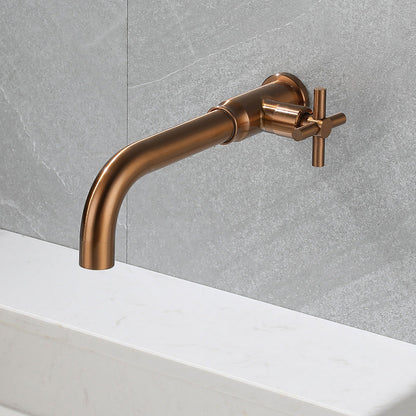 Skorter | Contemporary Vessel Water Faucet Stainless Steel Cross Handles Wall Mounted Bathroom Faucet