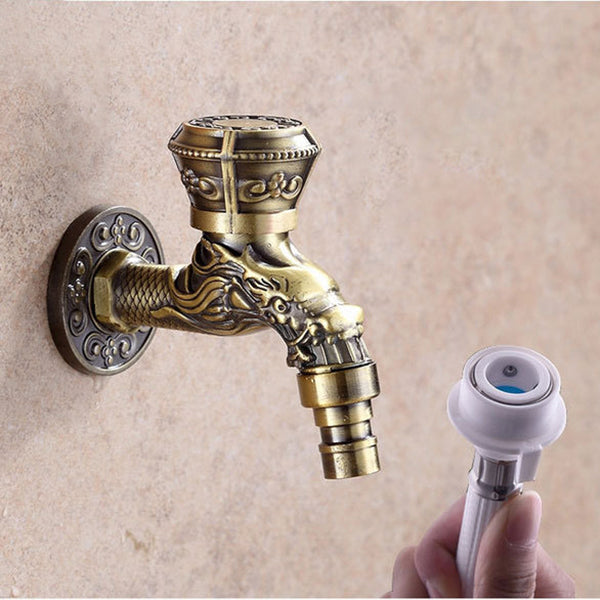 Skorter | Vintage Classic Basin Mixer Zinc Single Lever Dragon Engraving Wall Mounted Tap
