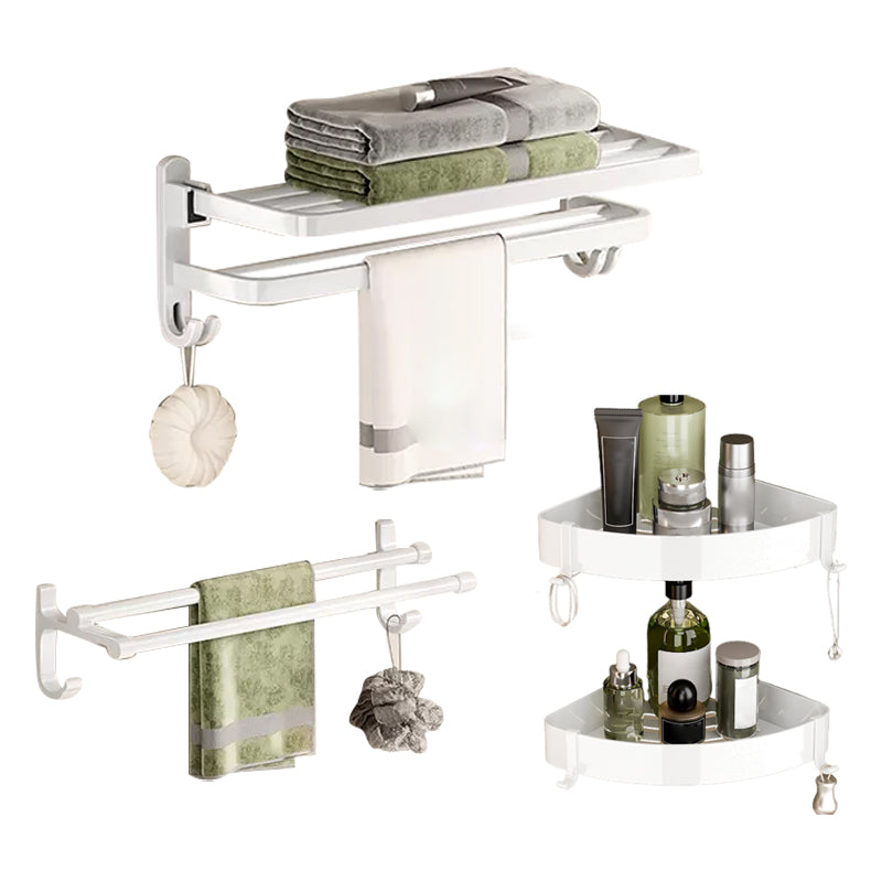 Skorter | Contemporary Bathroom Hardware Set in White with Bath Shelf/Towel Rack/Paper Holder