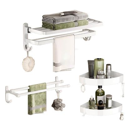 Skorter | Contemporary Bathroom Hardware Set in White with Bath Shelf/Towel Holder/Paper Holder