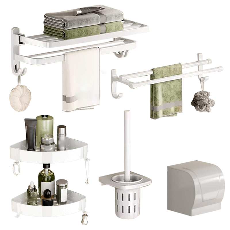 Skorter | Contemporary Bathroom Hardware Set in White with Bath Shelf/Towel Holder/Paper Holder