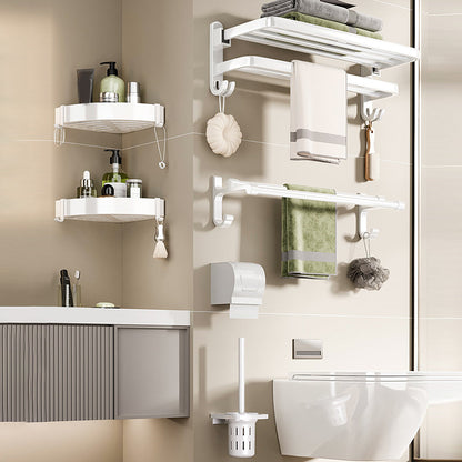 Skorter | Contemporary Bathroom Hardware Set in White with Bath Shelf/Towel Rack/Paper Holder