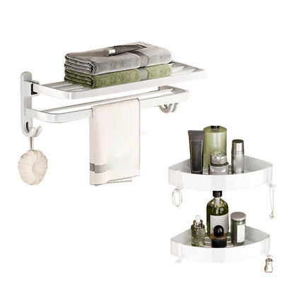 Skorter | Contemporary Bathroom Hardware Set in White with Bath Shelf/Towel Holder/Paper Holder