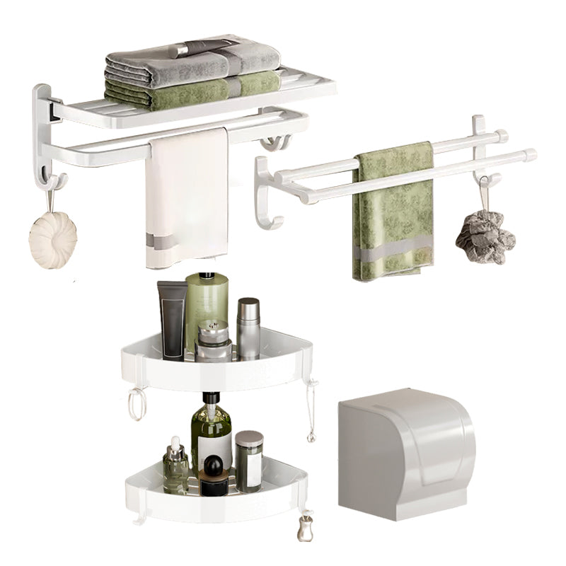Skorter | Contemporary Bathroom Hardware Set in White with Bath Shelf/Towel Rack/Paper Holder