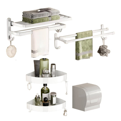 Skorter | Contemporary Bathroom Hardware Set in White with Bath Shelf/Towel Holder/Paper Holder