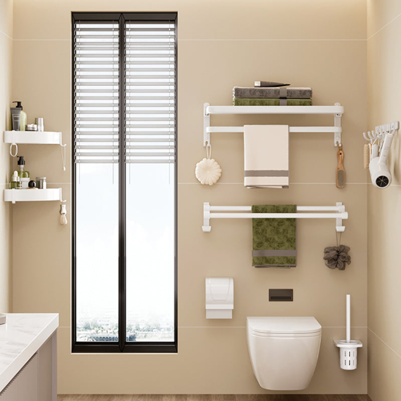 Skorter | Contemporary Bathroom Hardware Set in White with Bath Shelf/Towel Holder/Paper Holder