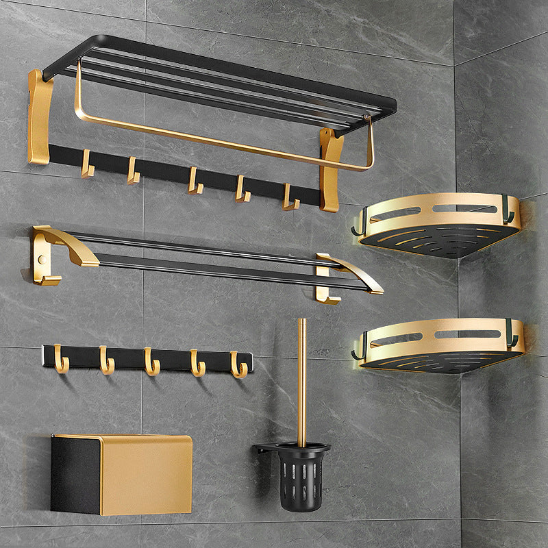 Skorter | Contemporary Bath Accessories Set Black & Golden Bath Shelf/Towel Bar