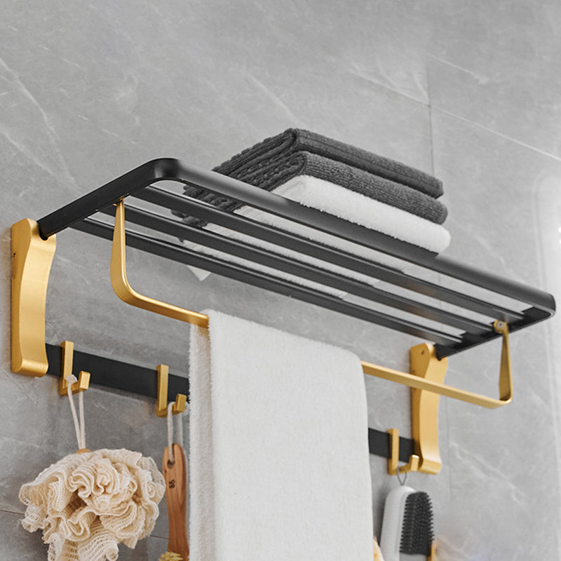 Skorter | Contemporary Bathroom Accessory Set Black & Golden Bath Shelf/Towel Bar