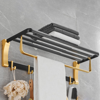 Skorter | Contemporary Bath Accessories Set Black & Golden Bath Shelf/Towel Bar