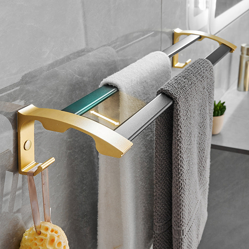 Skorter | Contemporary Bathroom Accessory Set Black & Golden Bath Shelf/Towel Bar