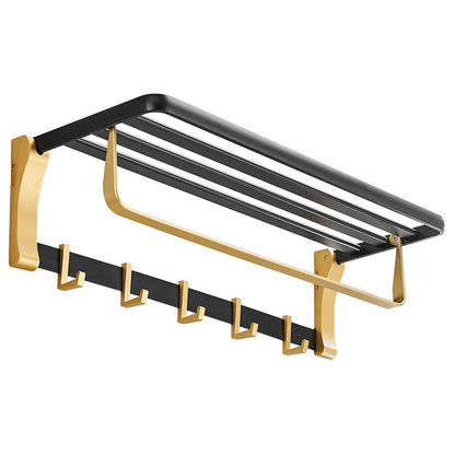 Skorter | Contemporary Bathroom Accessory Set Black & Golden Bath Shelf/Towel Bar