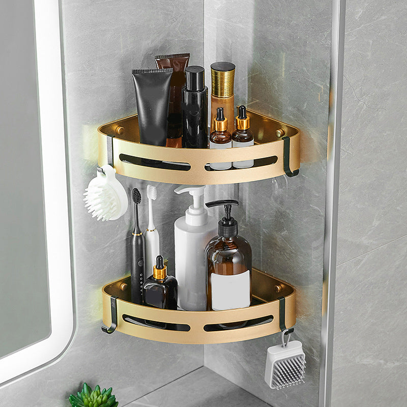 Skorter | Contemporary Bathroom Accessory Set Black & Golden Bath Shelf/Towel Bar