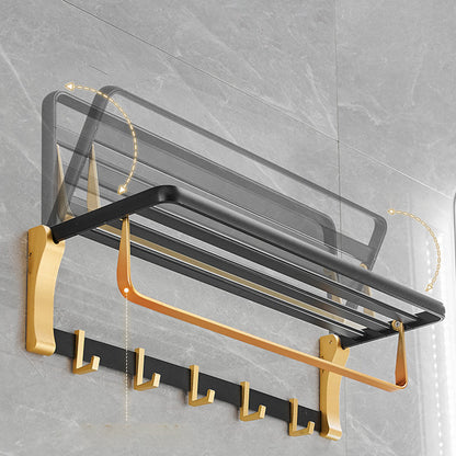 Skorter | Contemporary Bathroom Accessory Set Black & Golden Bath Shelf/Towel Bar