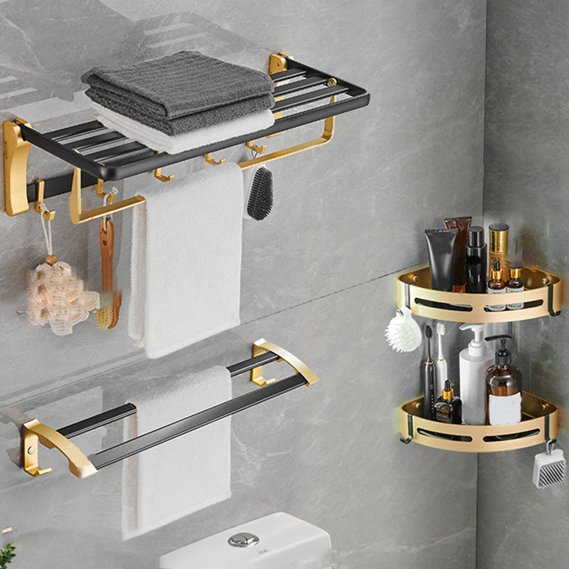 Skorter | Contemporary Bath Accessories Set Black & Golden Bath Shelf/Towel Bar