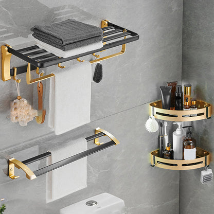 Skorter | Contemporary Bath Accessories Set Black & Golden Bath Shelf/Towel Bar