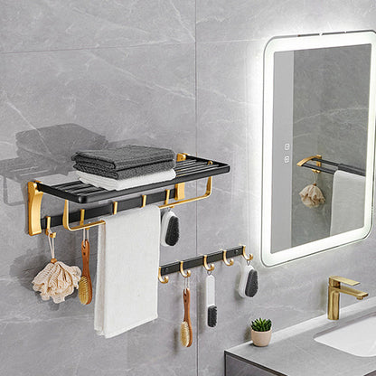 Skorter | Contemporary Bath Accessories Set Black & Golden Bath Shelf/Towel Bar