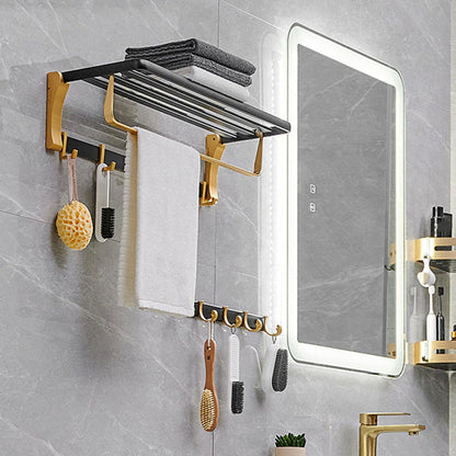 Skorter | Contemporary Bath Accessories Set Black & Golden Bath Shelf/Towel Bar