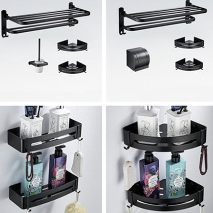 Skorter | Contemporary 8-piece Bathroom Accessory Set Matte Black Bathroom Shelf/Paper Holder/Towel Hook