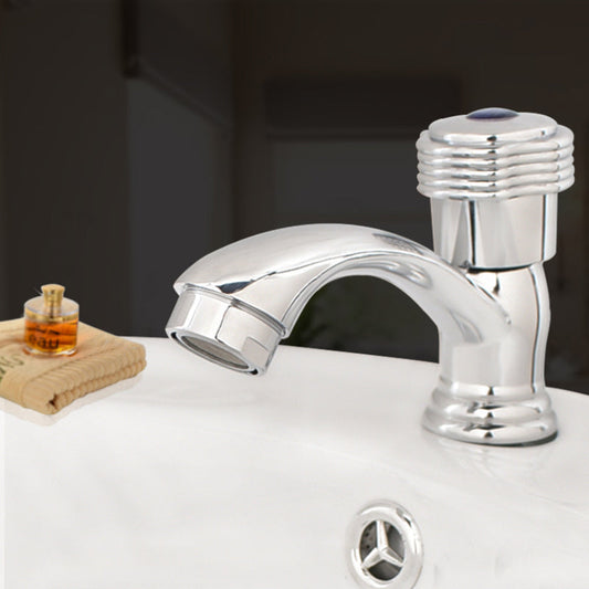 Skorter | Contemporary Water Tap Knob Handle Low Arc Zinc Faucet in Silver
