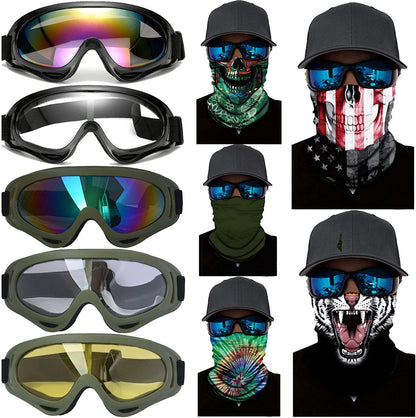 Skorter | 10 Packs Motorcycle Accessories, 5PCS Mountain Bike Ski Goggles Dustproof Windproof Safety Glasses and 5PCS Face Masks