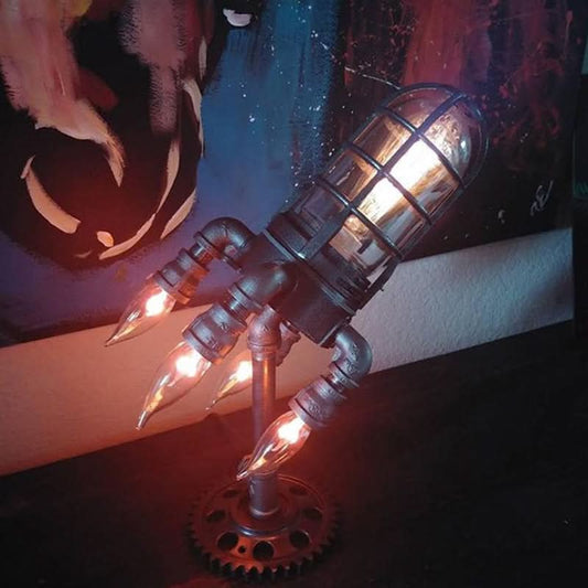 Skorter | Steampunk Rocket Table Lamp with Flame Light