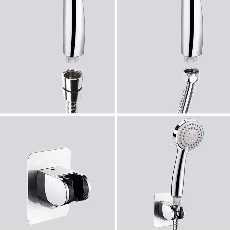 Skorter | 4-Setting Silver Shower Set Concealed Wall Mount Holder Tee with Outlet