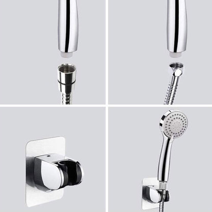 Skorter | 4-Setting Silver Shower Set Concealed Wall Mount Holder Tee with Outlet