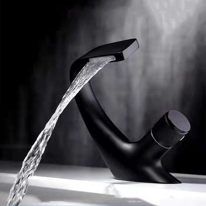 Skorter | Button Handle Faucet Contemporary Style Faucet with Waterfall Spout
