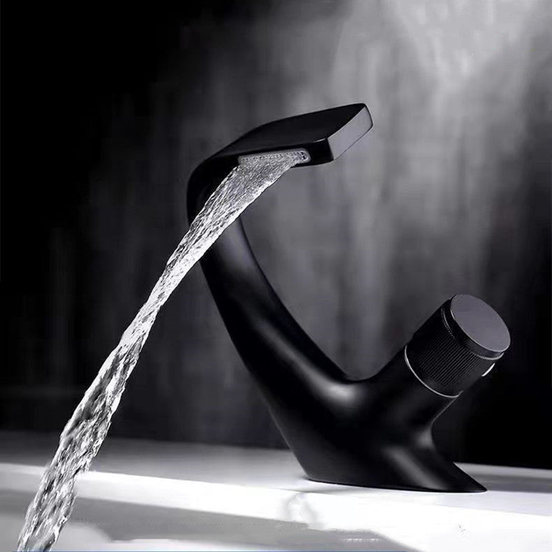 Skorter | Button Handle Faucet Contemporary Style Faucet with Waterfall Spout