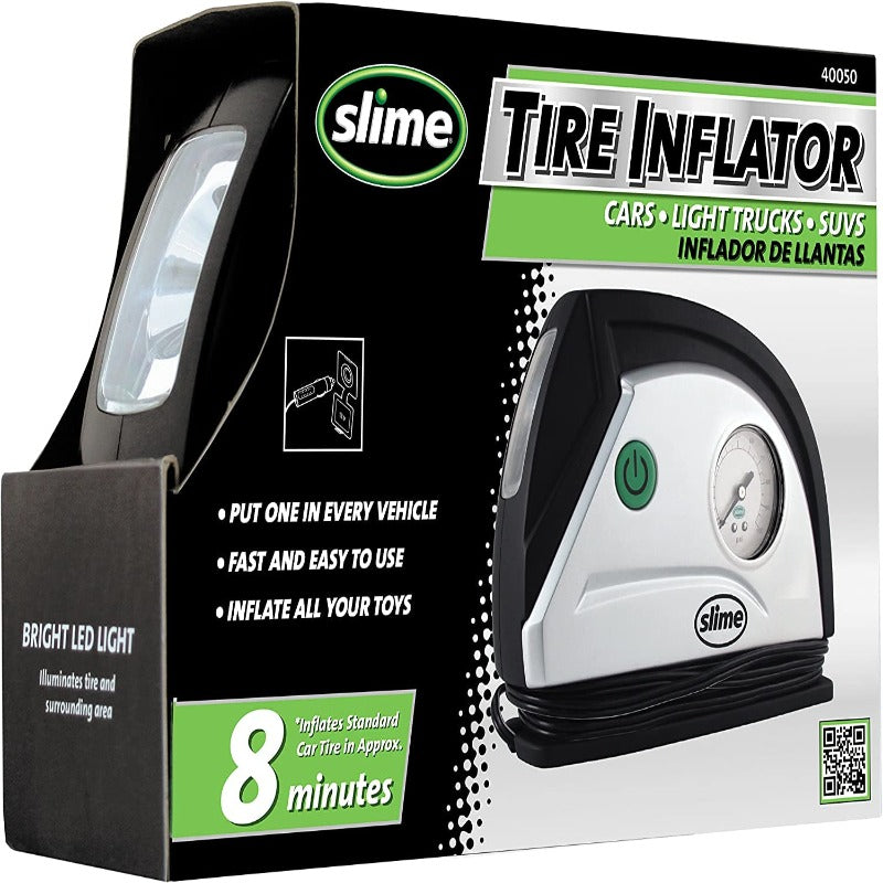 Skorter | 12V Tire Pump, Portable Car Air Compressor with Analog 100 psi Dial Gauge, Long Hose and LED Light