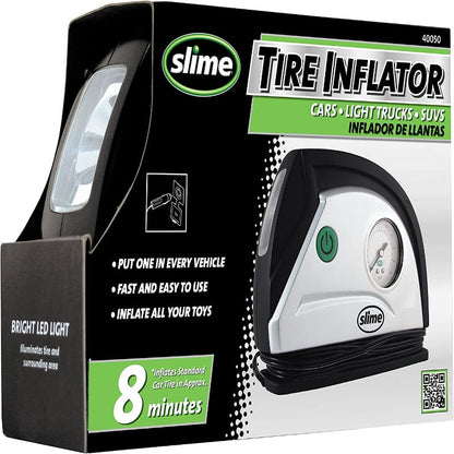 Skorter | 12V Tire Pump, Portable Car Air Compressor with Analog 100 psi Dial Gauge, Long Hose and LED Light