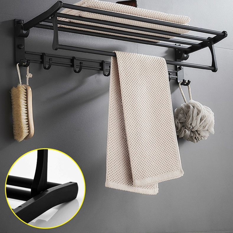 Skorter | 6-piece modern bathroom hardware set in matte black with bathroom shelf/towel holder & bathrobe hooks
