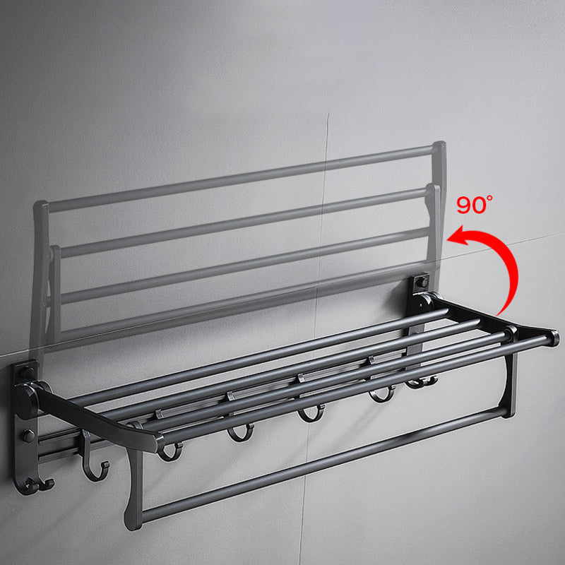 Skorter | 6-piece modern bathroom hardware set in matte black with bathroom shelf/towel holder & bathrobe hooks