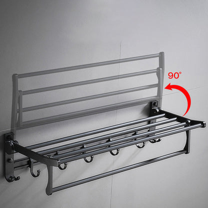 Skorter | 6-piece modern bathroom hardware set in matte black with bathroom shelf/towel holder & bathrobe hooks