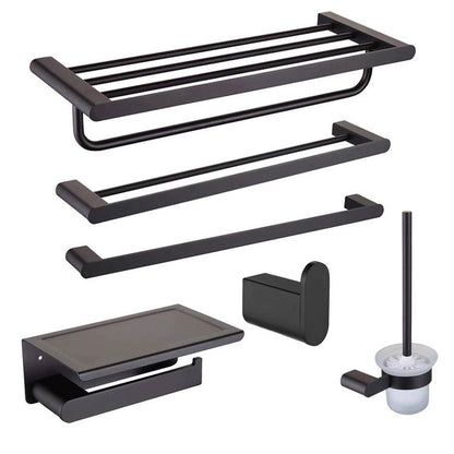 Skorter | 5-piece modern bathroom accessory set made of stainless steel with towel bar/robe hooks/paper holder