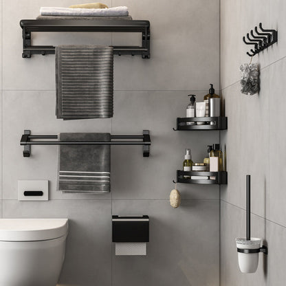 Skorter | Contemporary Bathroom Accessory Set Matte Black Bathroom Set with Bathrobe Hooks/Towel Bar