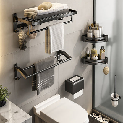 Skorter | Contemporary Bathroom Accessory Set Matte Black Bathroom Set with Bathrobe Hooks/Towel Bar