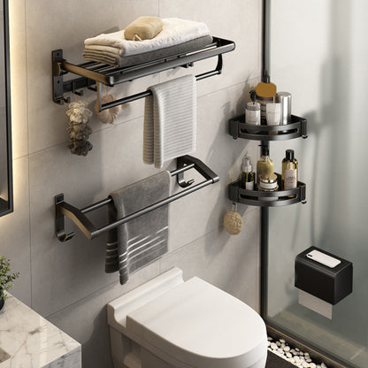 Skorter | Contemporary Bathroom Accessory Set Matte Black Bathroom Set with Bathrobe Hooks/Towel Bar