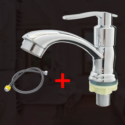Skorter | Modern Bathroom Faucet Chrome Button Handle with Water Hose Sink Faucet