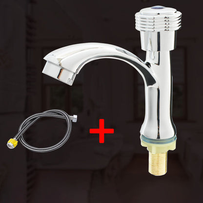 Skorter | Modern Bathroom Faucet Chrome Button Handle with Water Hose Sink Faucet