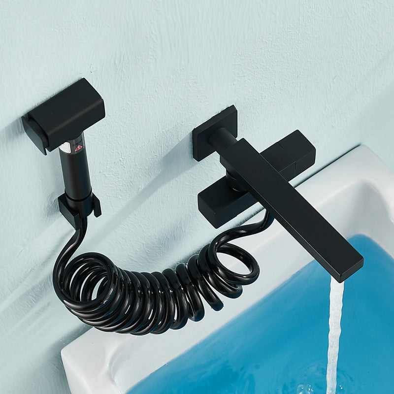 Skorter | Modern Bathtub Filler Wall Mount Hand Shower Swiveling Copper Bathtub Filler with Single Lever Handle
