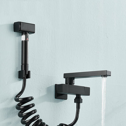 Skorter | Modern Bathtub Filler Wall Mount Hand Shower Swiveling Copper Bathtub Filler with Single Lever Handle